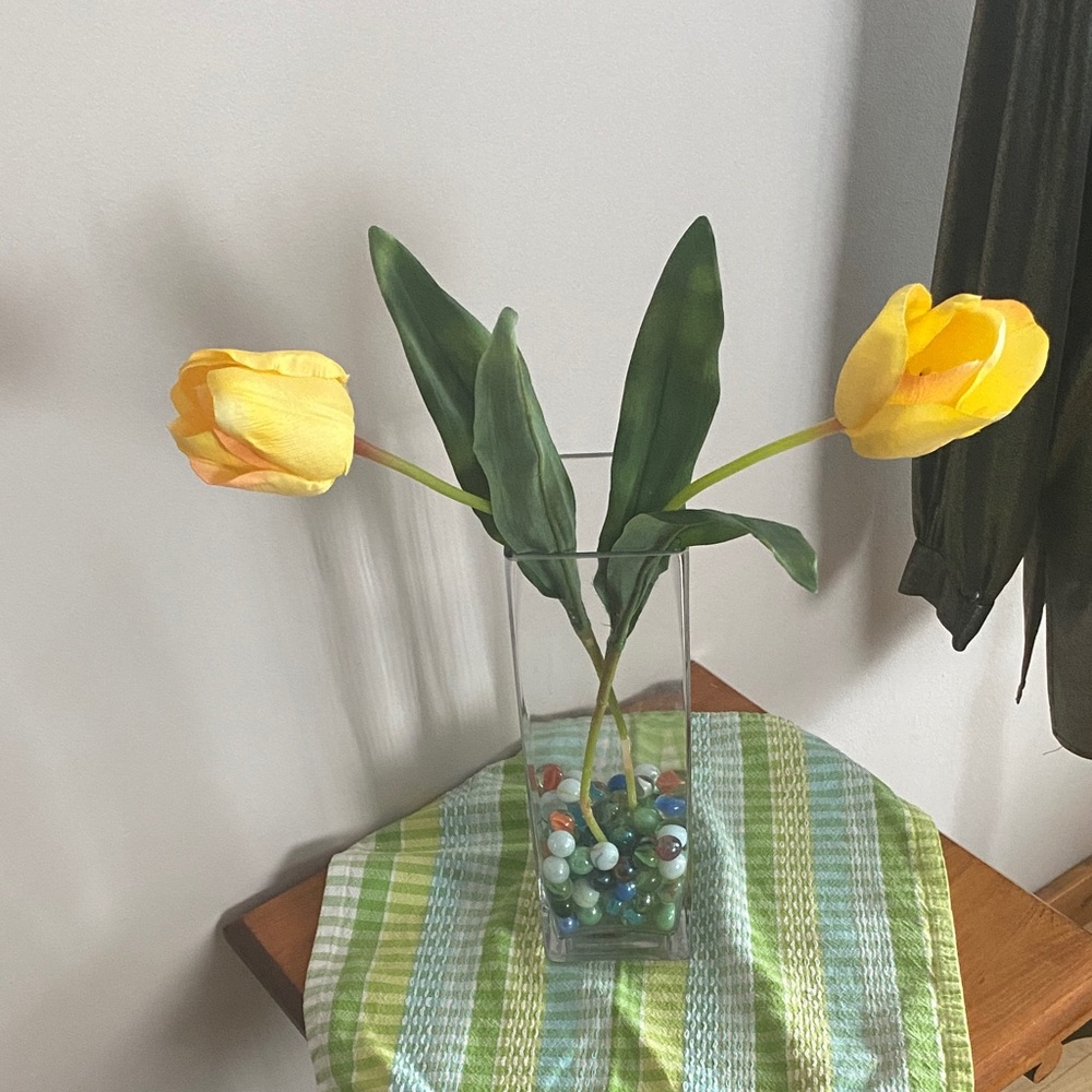 Yellow Tulip Glass Vase Arrangement